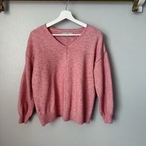 Loft Women's Small Pink Sweater V-Neck Pullover Polyester Acrylic Wool ‎ Relaxed